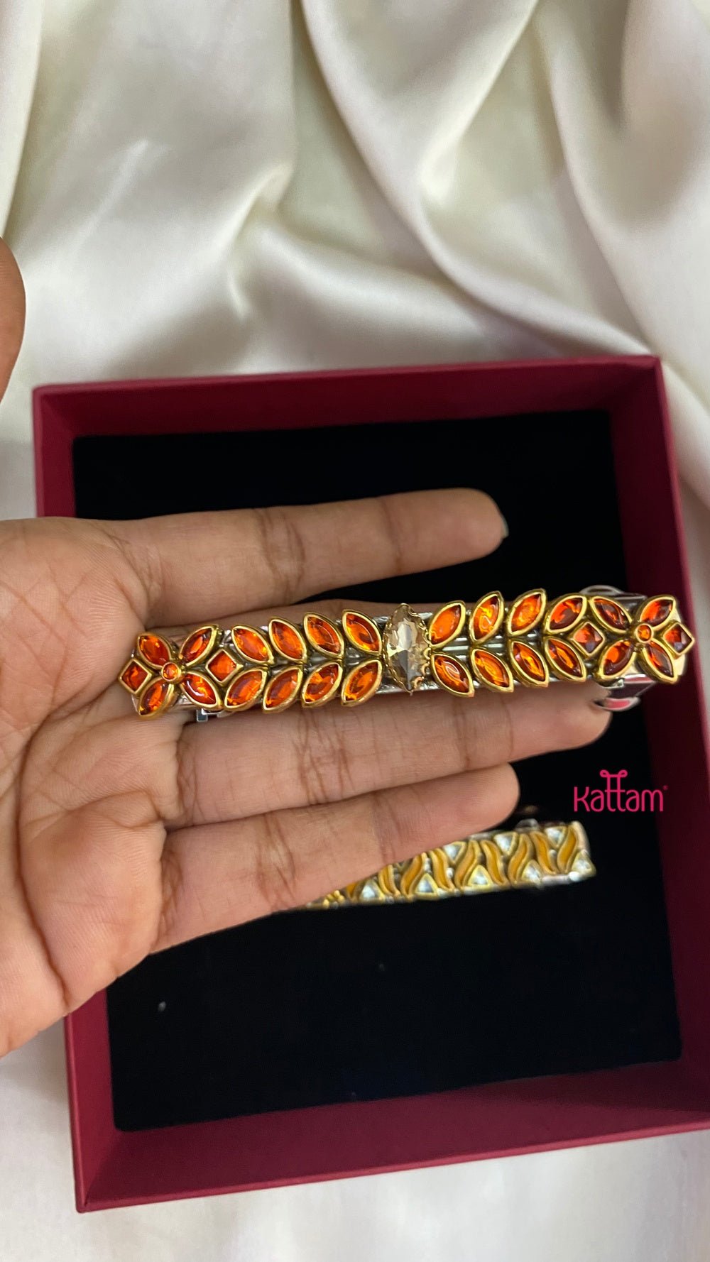 Kundan Hair Clip - Shades of Orange - HC023