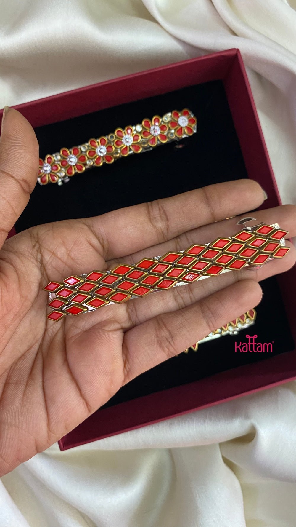 Kundan Hair Clip - Shades of Red - HC032