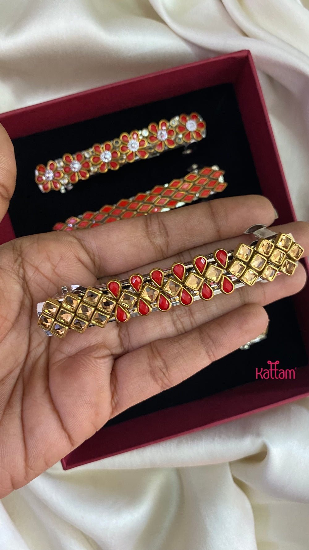 Kundan Hair Clip - Shades of Red - HC033