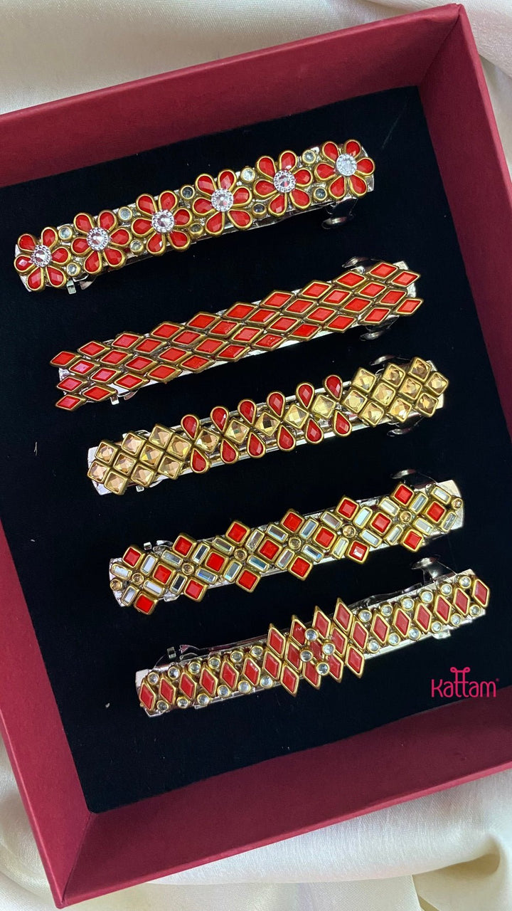 Kundan Hair Clip - Shades of Red - HC035