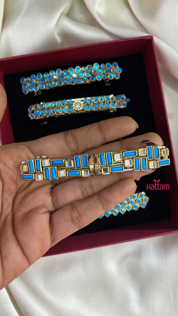 Kundan Hair Clip - Shades of Turquoise Blue - HC008