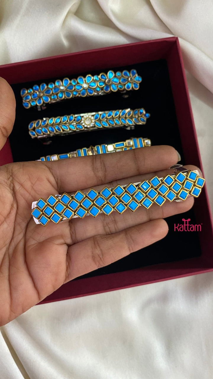 Kundan Hair Clip - Shades of Turquoise Blue - HC011