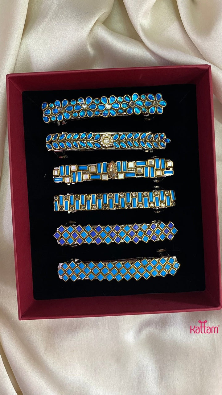 Kundan Hair Clip - Shades of Turquoise Blue - HC011