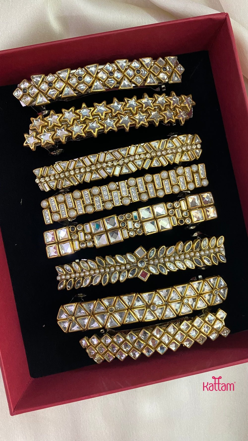 Kundan Hair Clip - White Stone - HC099A