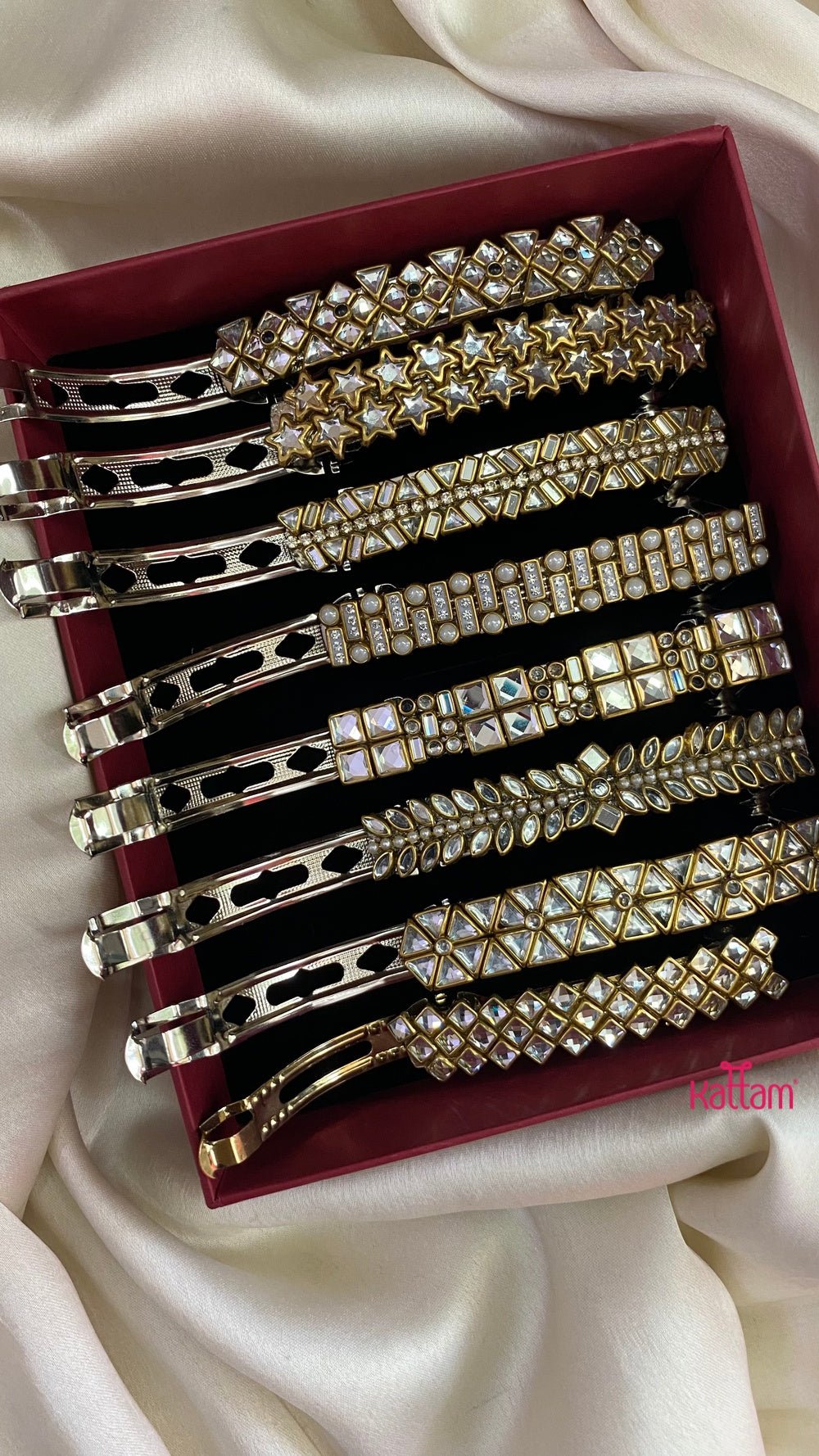 Kundan Hair Clip - White Stone - HC105