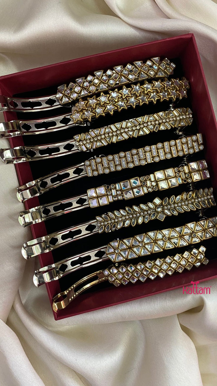 Kundan Hair Clip - White Stone - HC105