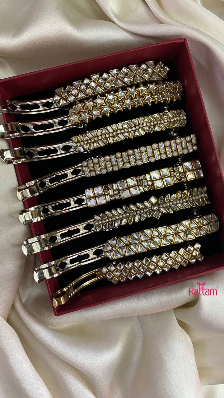 Kundan Hair Clip - White Stone - HC099A