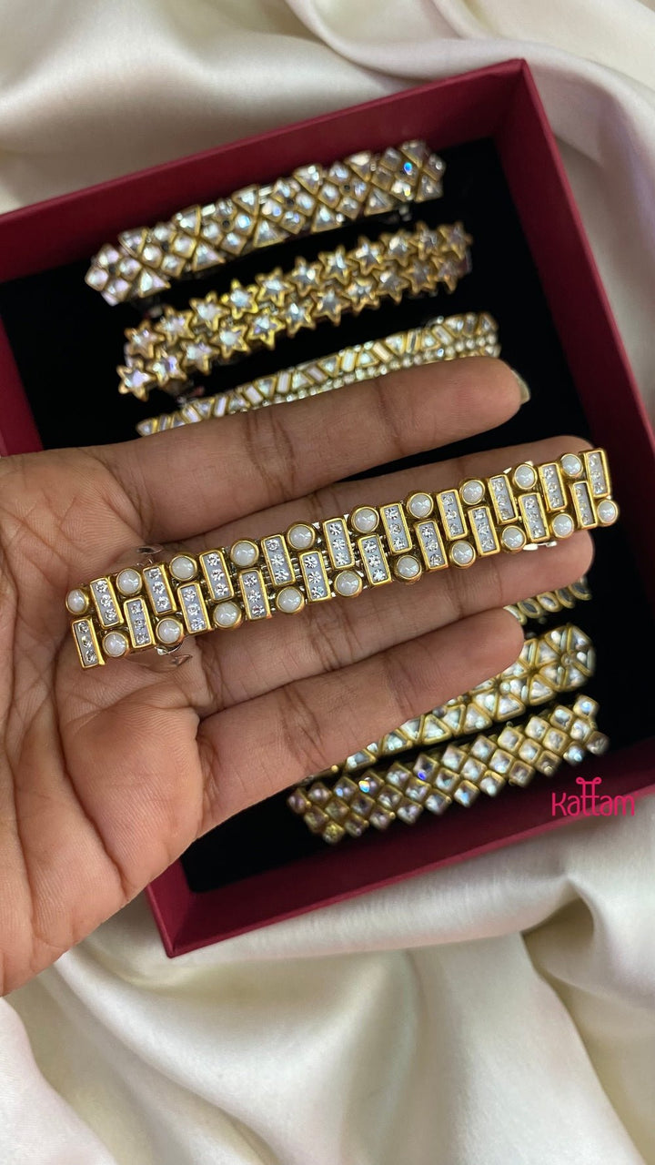 Kundan Hair Clip - White Stone - HC101