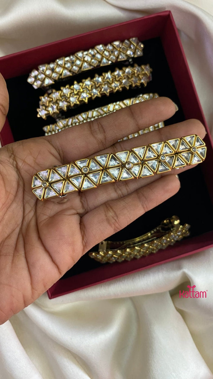 Kundan Hair Clip - White Stone - HC104