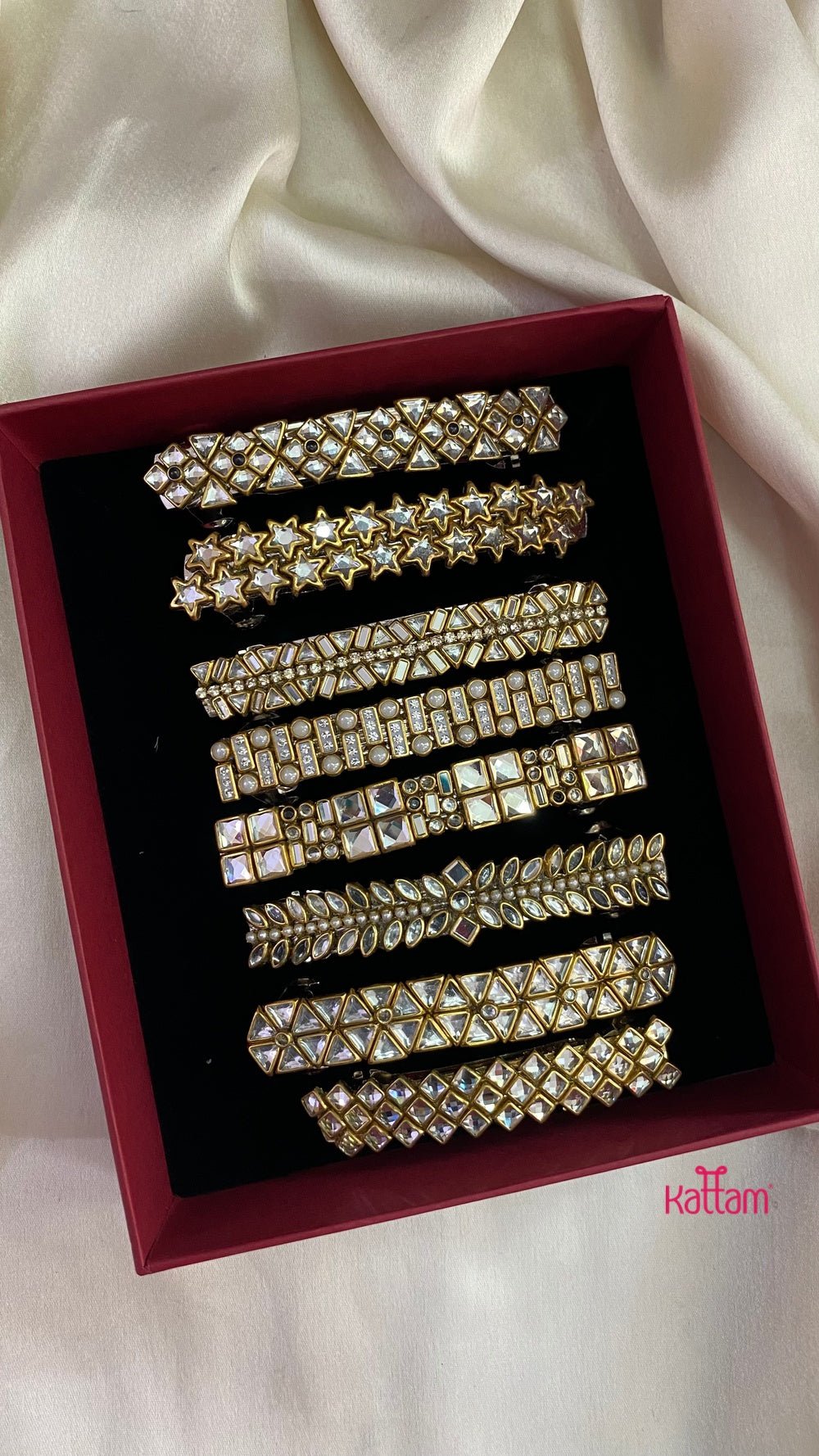 Kundan Hair Clip - White Stone - HC105