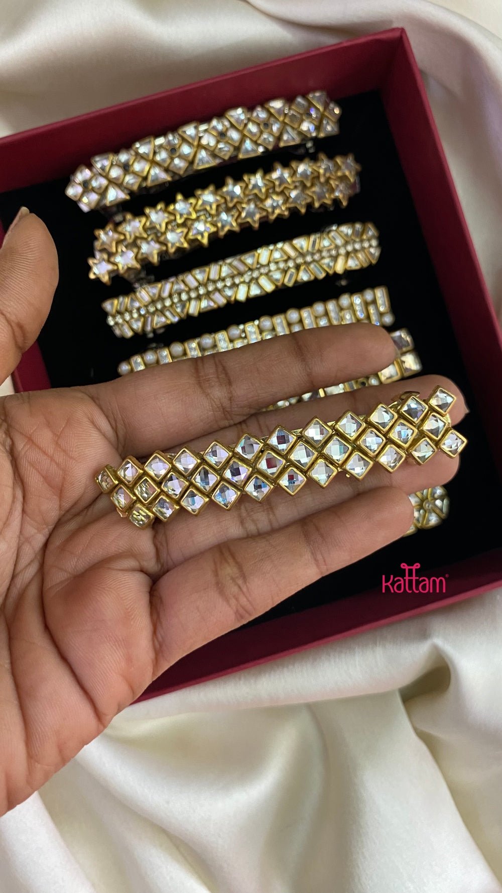 Kundan Hair Clip - White Stone - HC105