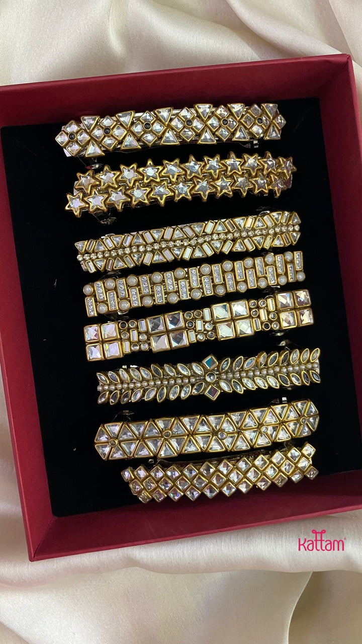 Kundan Hair Clip - White Stone - HC105