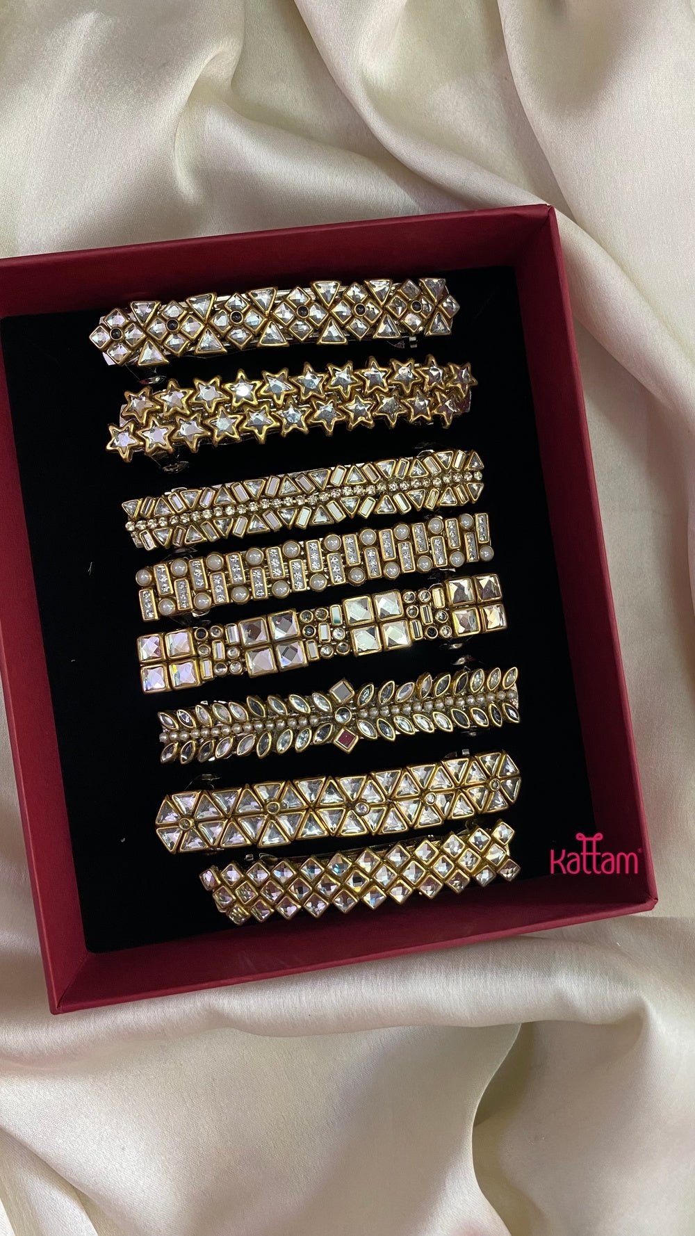 Kundan Hair Clip - White Stone - HC105