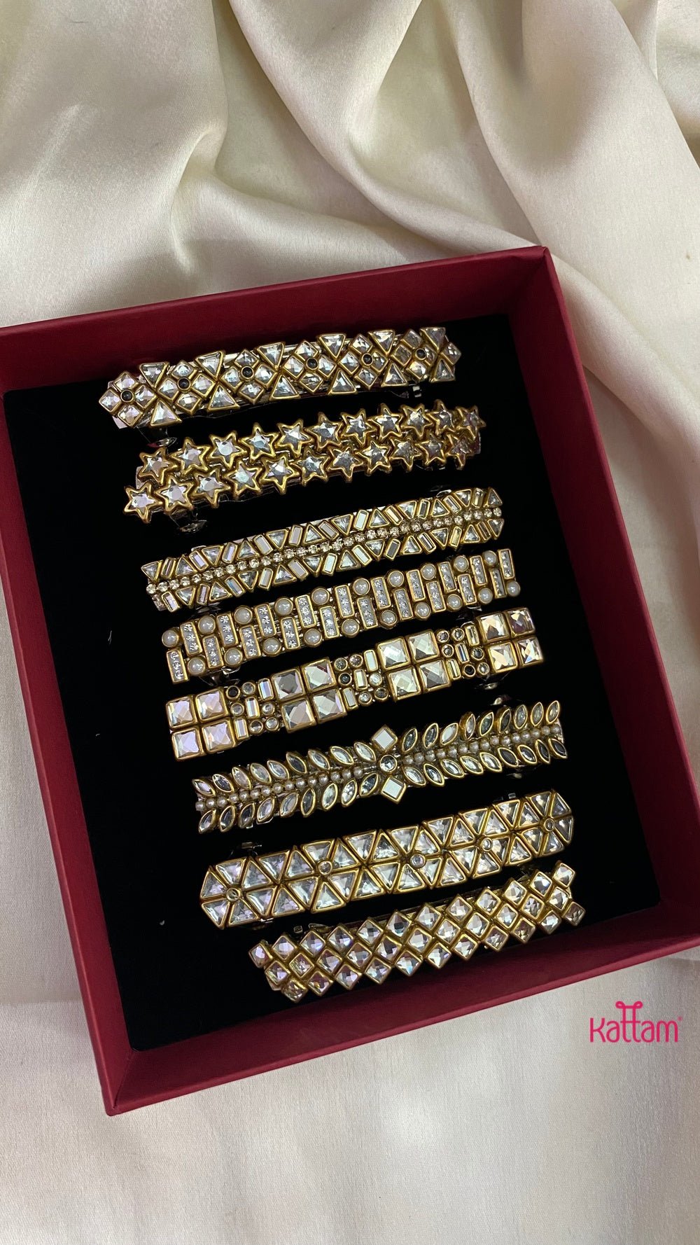 Kundan Hair Clip - White Stone - HC099A