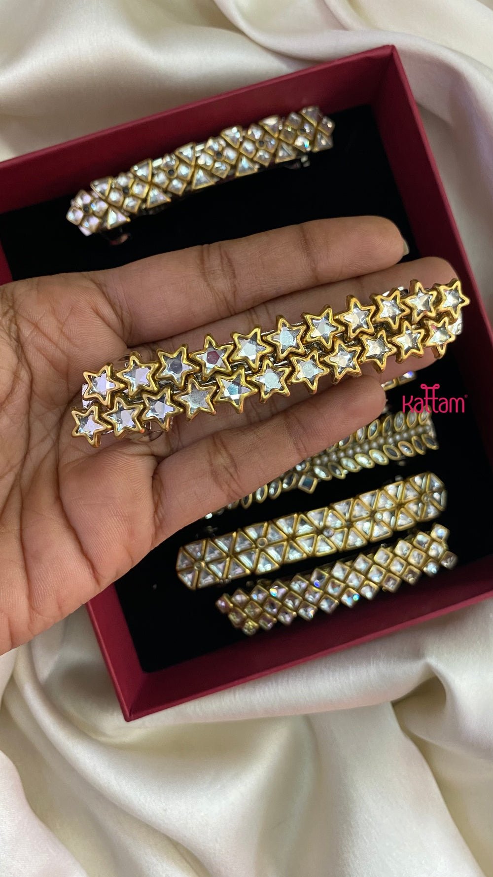 Kundan Hair Clip - White Stone - HC099