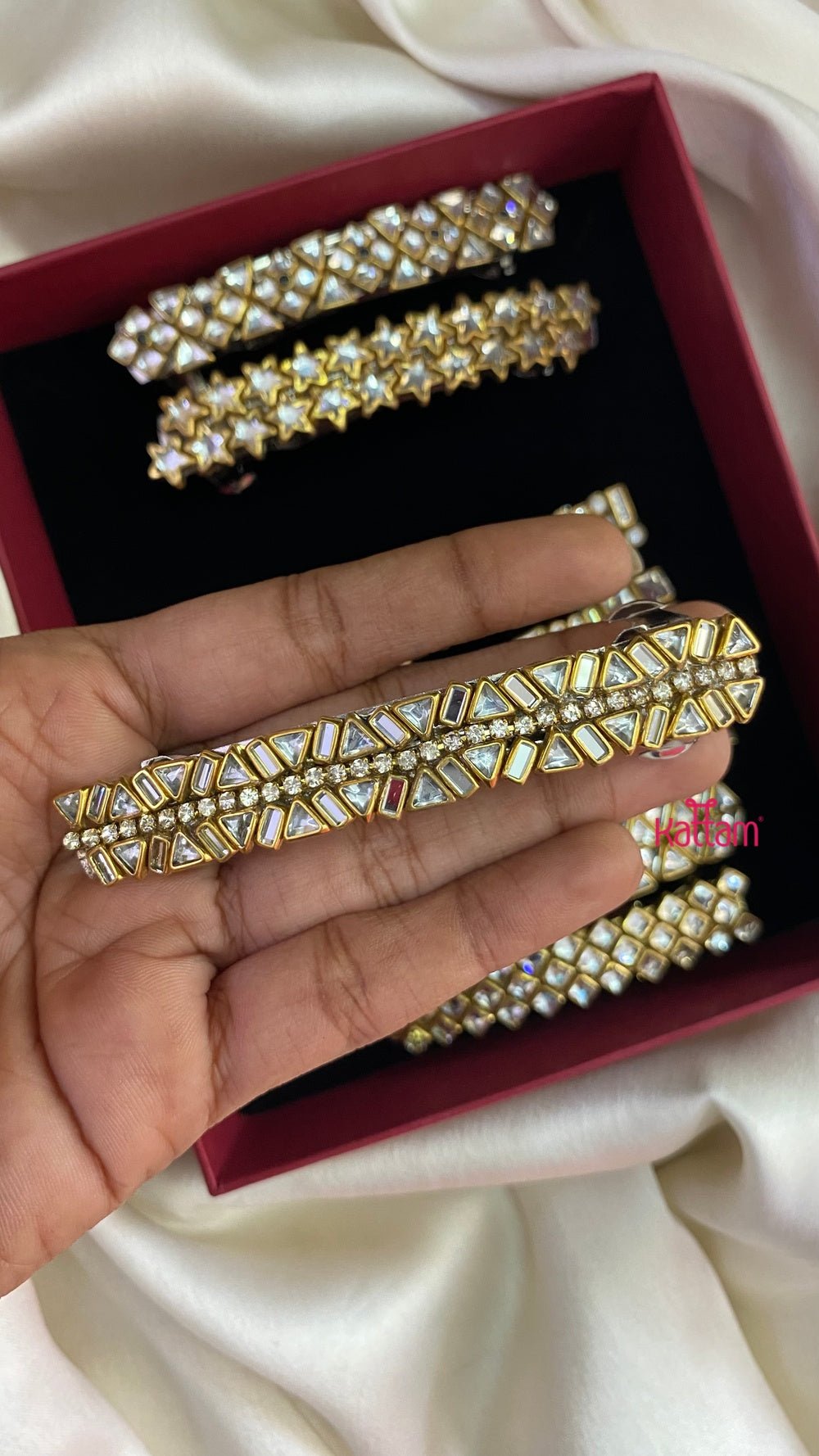 Kundan Hair Clip - White Stone - HC100