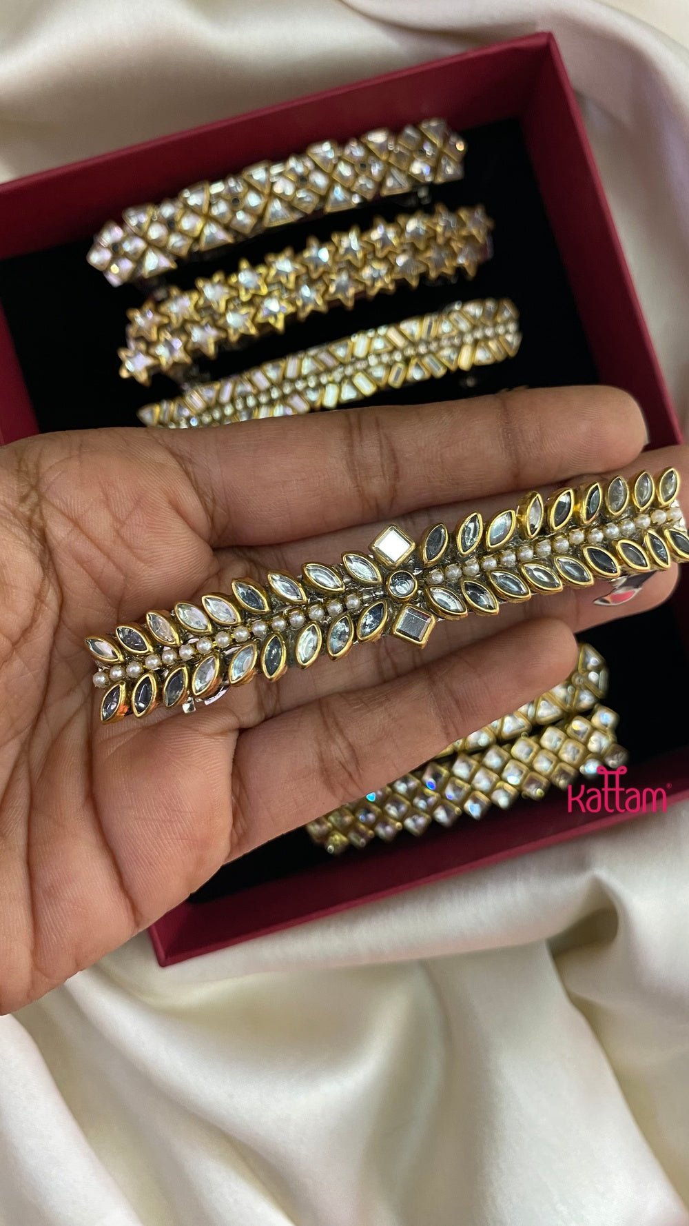 Kundan Hair Clip - White Stone - HC103