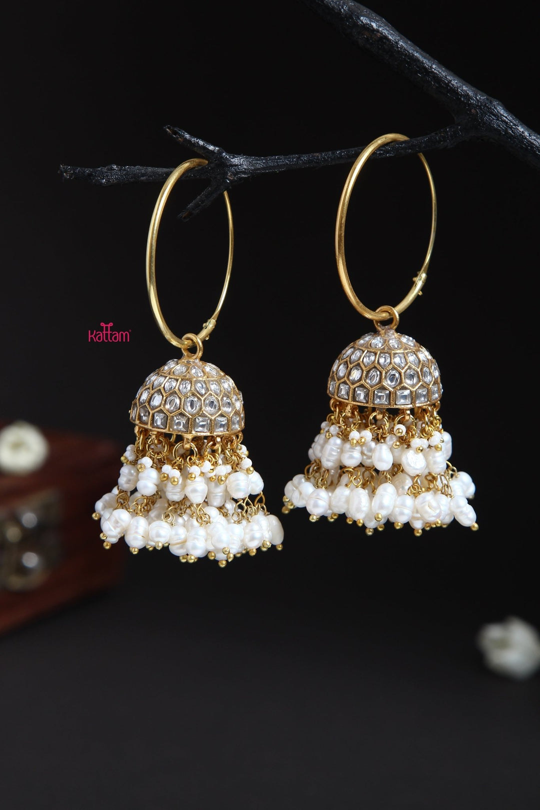 Kundan Hoop Pearl Jhumka - E157