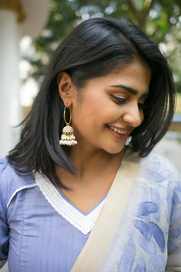 Kundan Hoop Pearl Jhumka - E157
