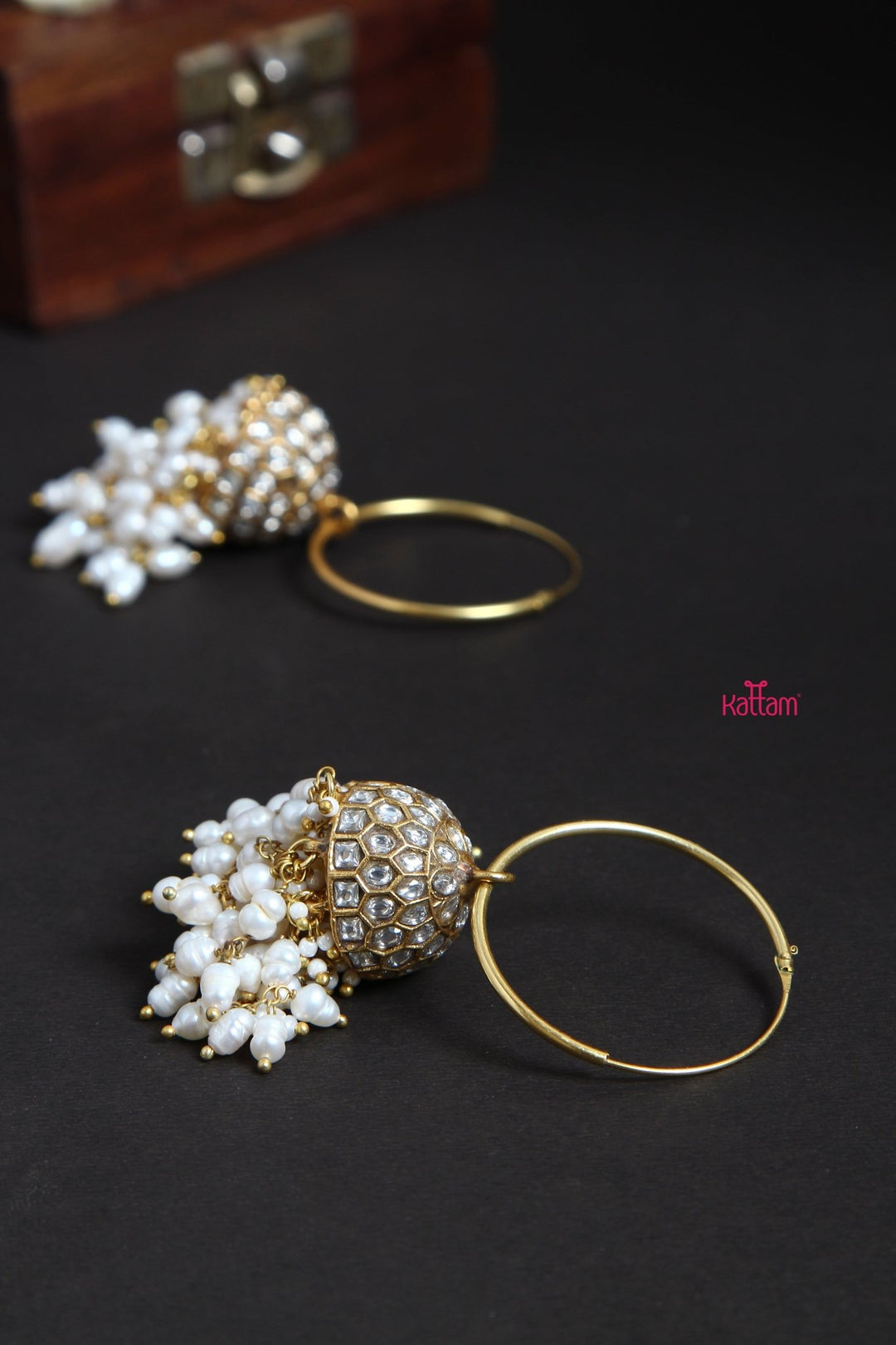 Kundan Hoop Pearl Jhumka - E157