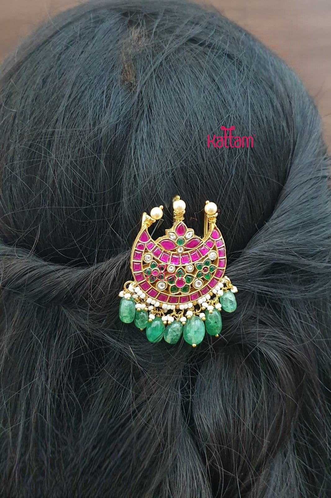 Kundan Jadau Halfmoon Bun Billai - JB099
