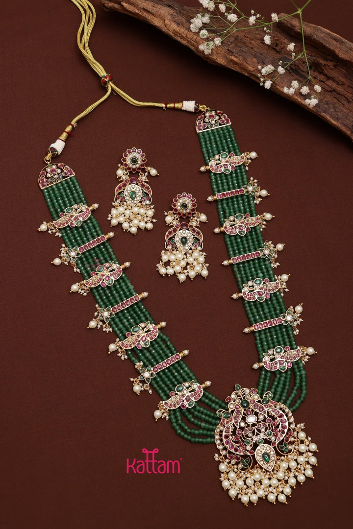 Kundan Kemp Peacock Beaded Haram - N3559