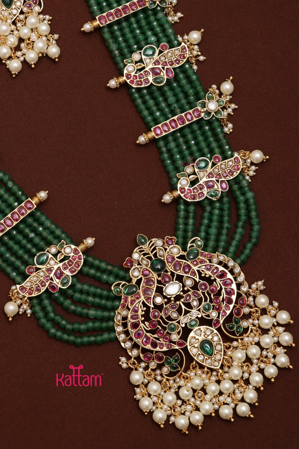 Kundan Kemp Peacock Beaded Haram - N3559