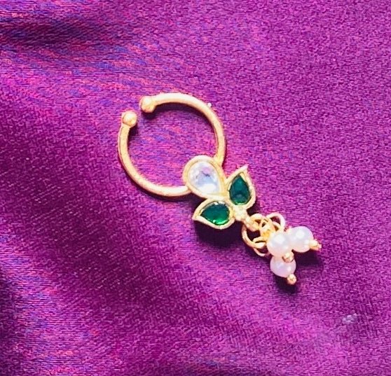 Kundan Leafy Pearl Septum Nosepin - SP17-NP294