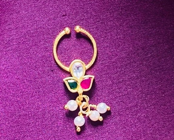 Kundan Leafy Pearl Septum Nosepin - SP17-NP292