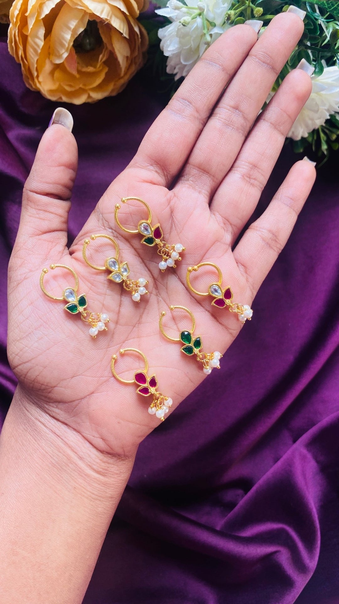 Kundan Leafy Pearl Septum Nosepin - SP17-NP290