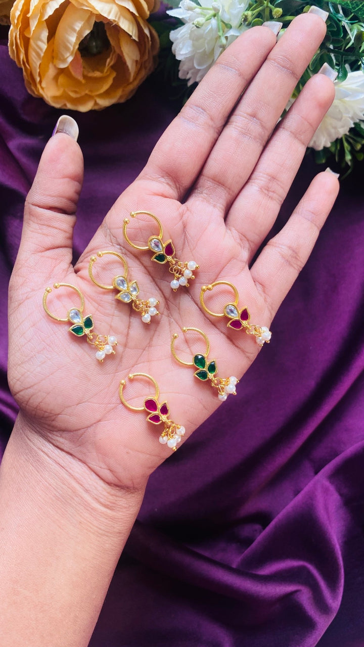 Kundan Leafy Pearl Septum Nosepin - SP17-NP290