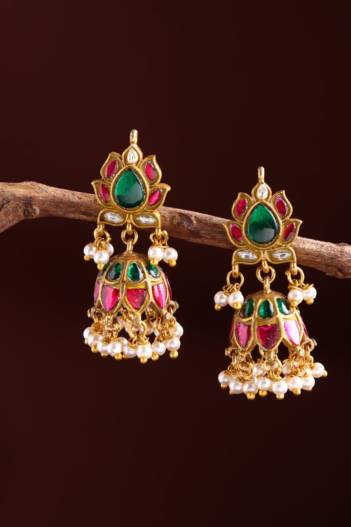 Kundan lotus Jhumka - E1428
