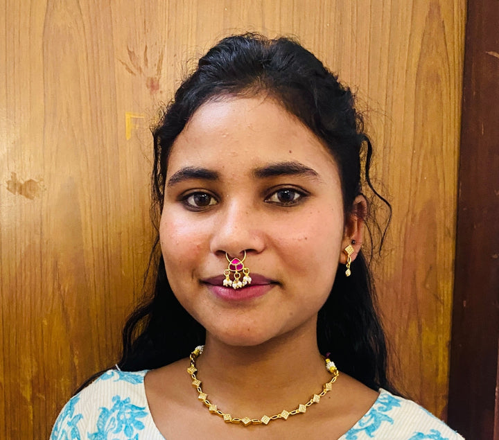 Kundan Pearls Septum Nosepin - SP16-NP284