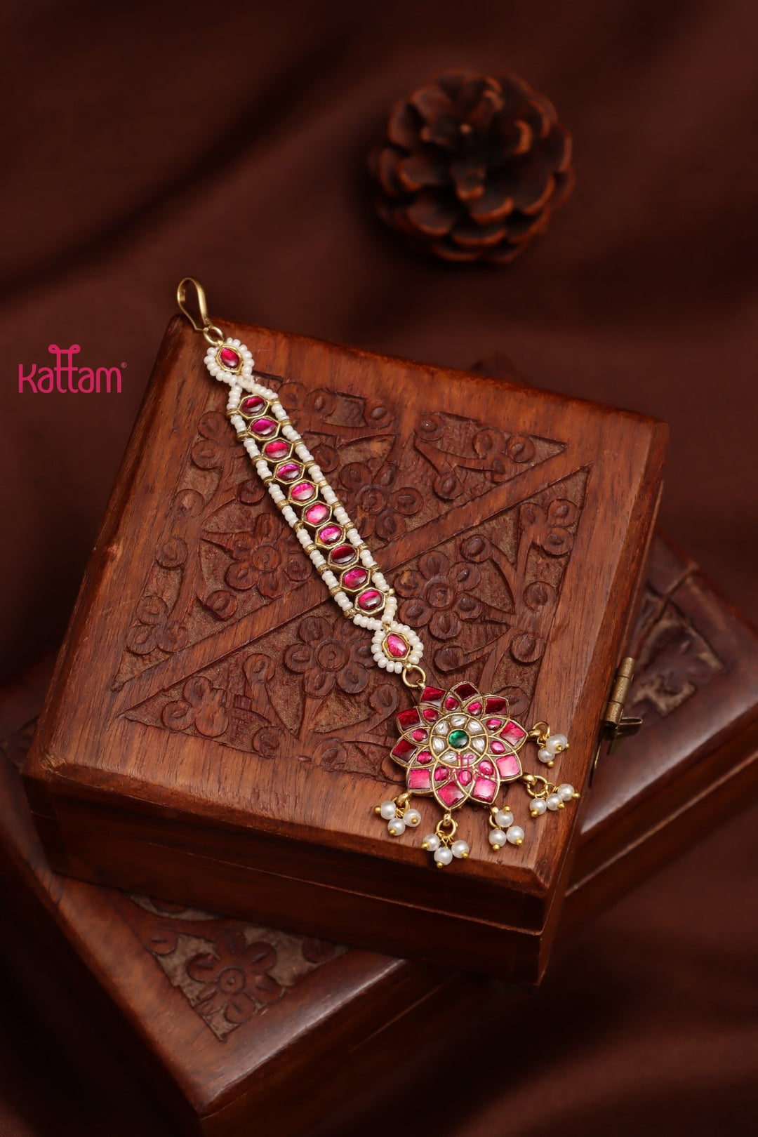 Kundan Ruby Flower Maang Tikkka - MT156