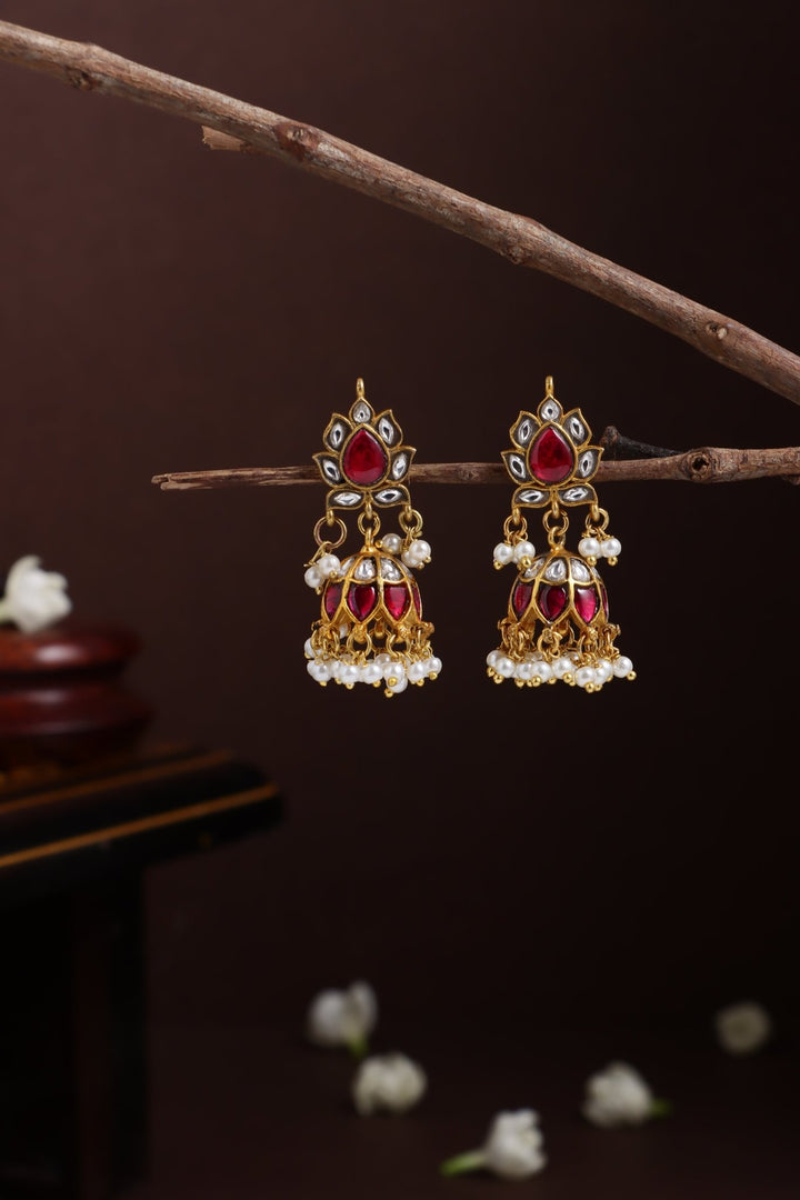 Kundan Ruby Tamarai Jhumka - E1275
