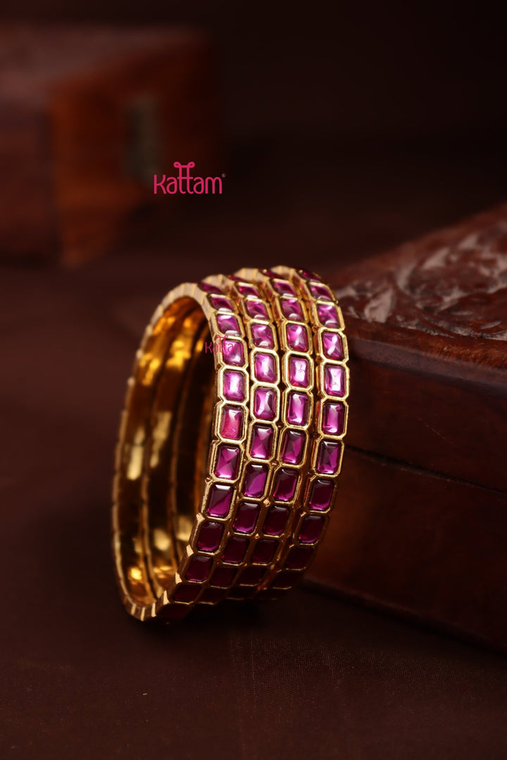 Kundan Stone Rectanguler Bangle - Ruby - B637-V4