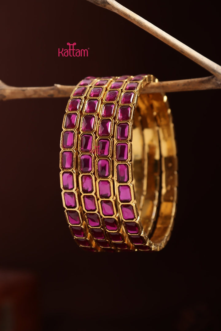 Kundan Stone Rectanguler Bangle - Ruby - B637-V4