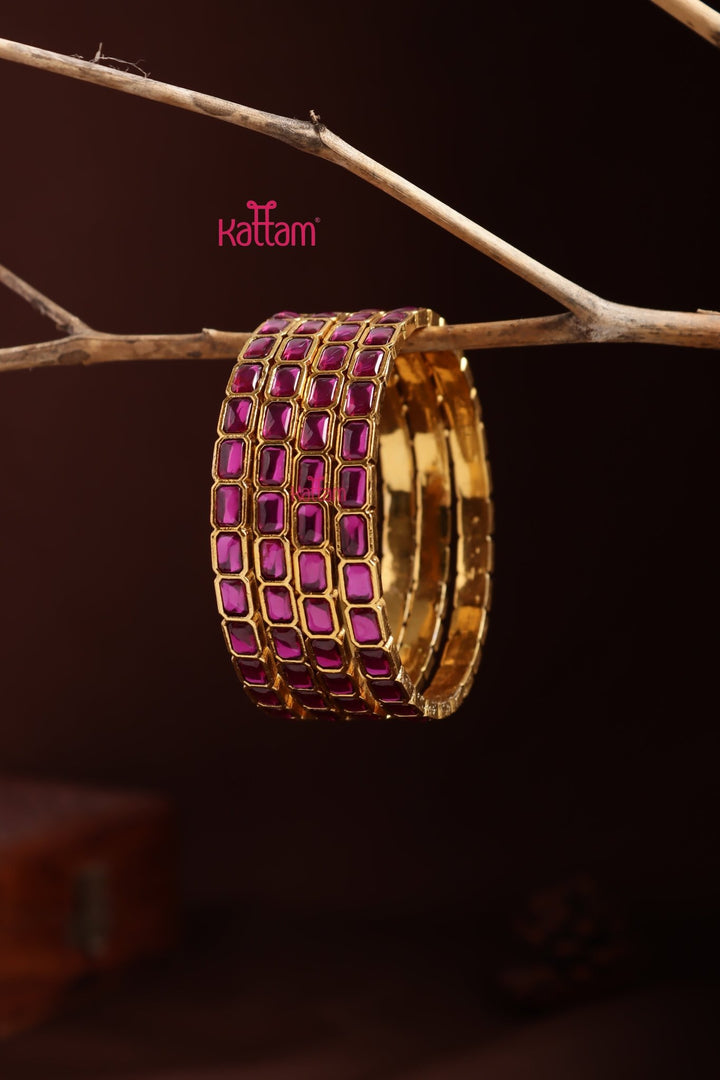 Kundan Stone Rectanguler Bangle - Ruby - B637-V4