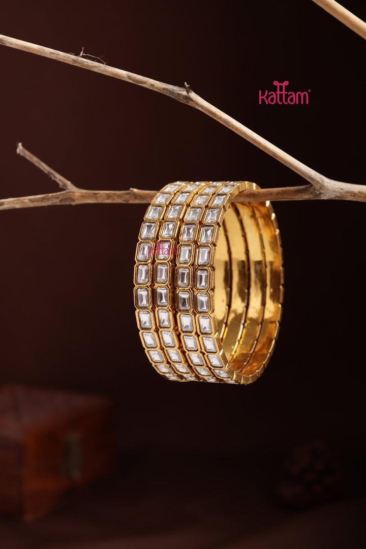 Kundan Stone Rectanguler Bangle - White - B639-V4