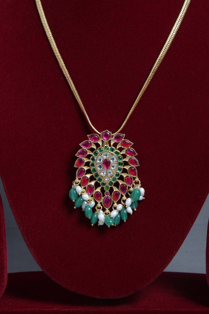 Kundan Tilak Emerald Gold Chain (No Earring) - N1371