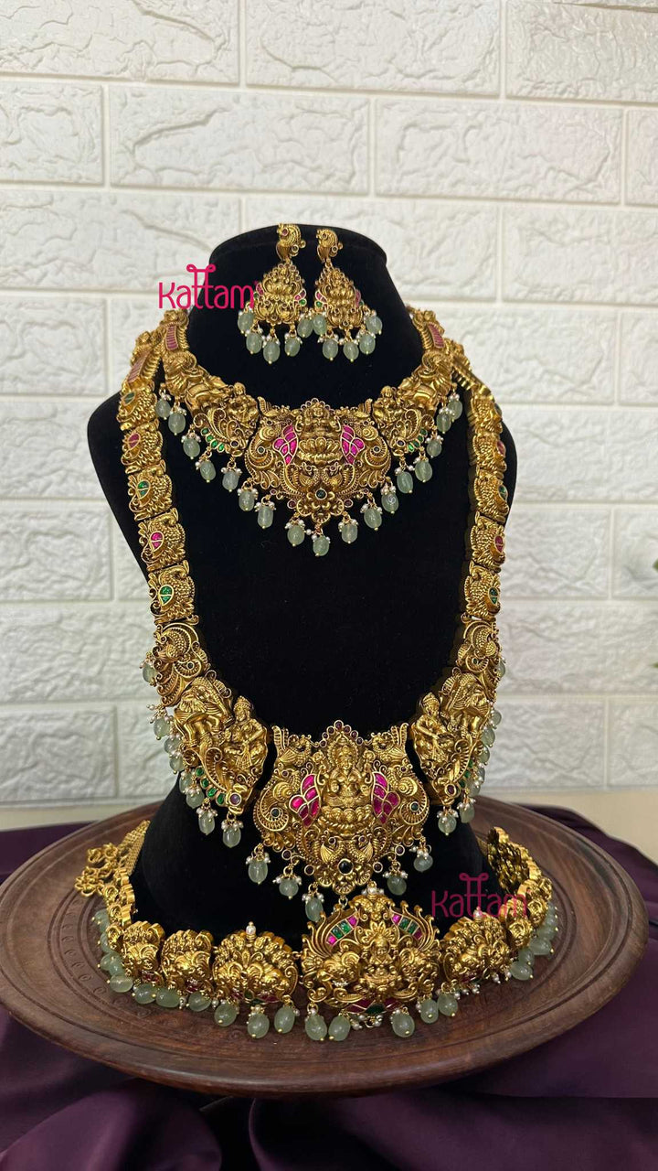 Lakshmi Antique Gold Semi Bridal Set - Design 2 ( Short & Long Sold Separately) - N2948