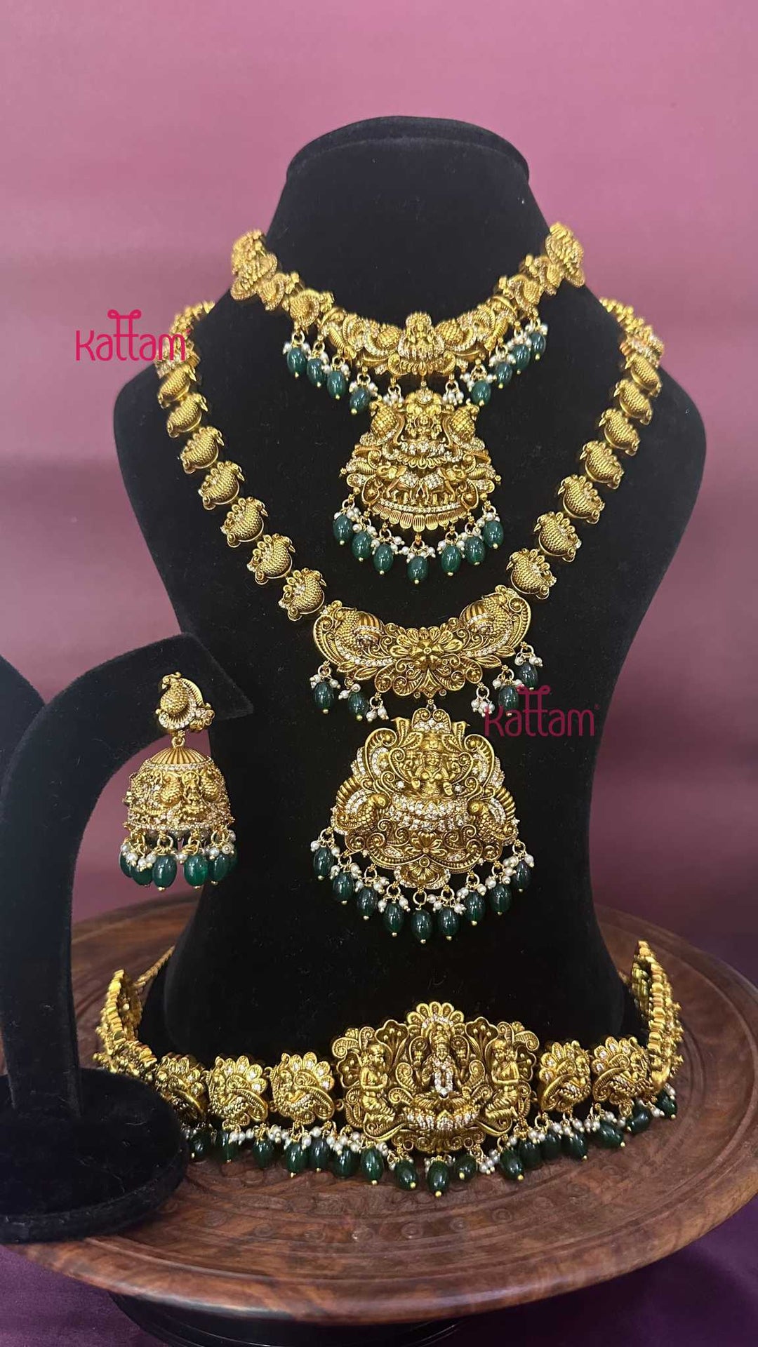 Lakshmi Antique Gold Semi Bridal Set - Design 3 ( Short &amp; Long Sold Separately) - N2950