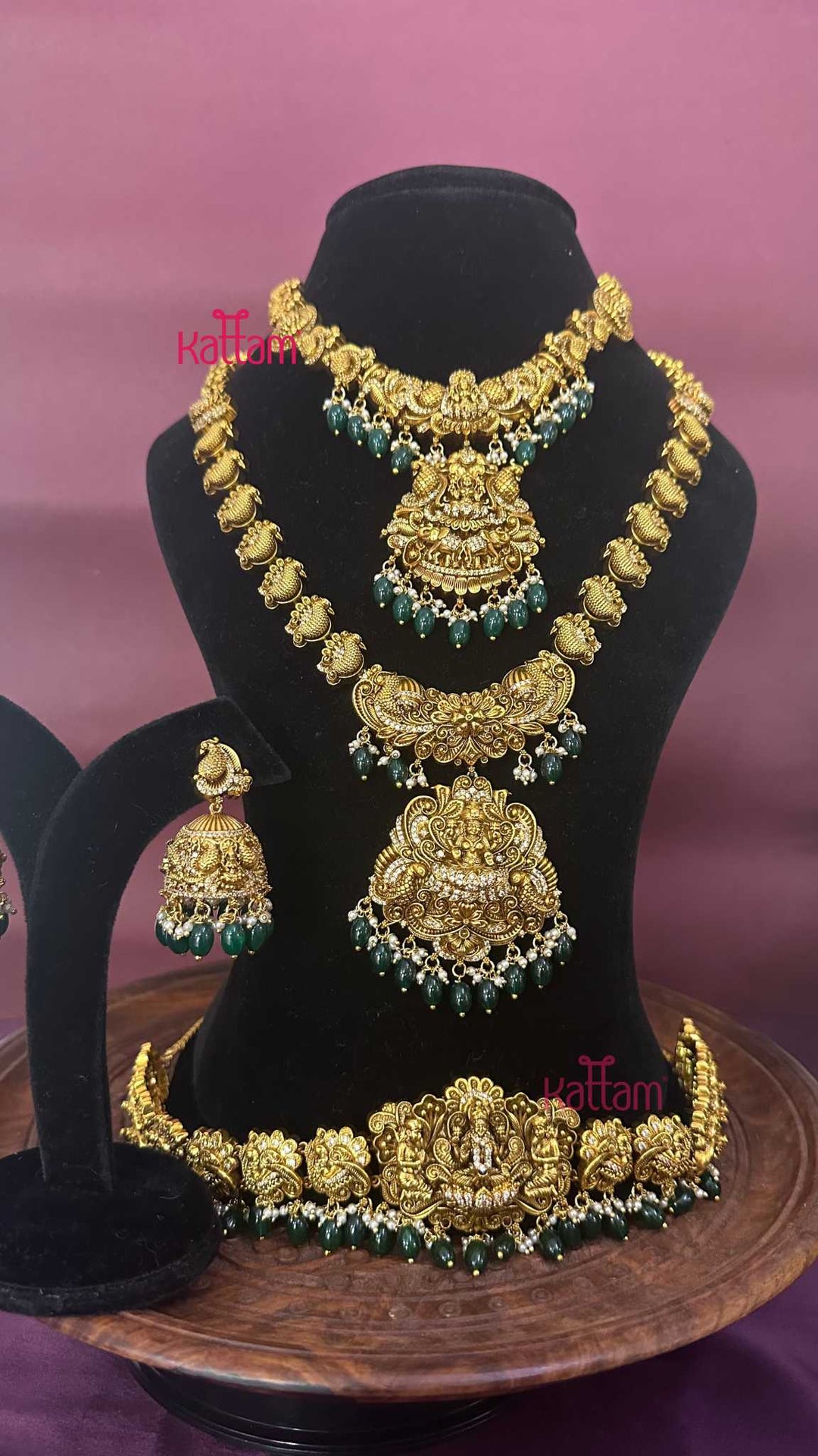 Lakshmi Antique Gold Semi Bridal Set - Design 3 ( Short &amp; Long Sold Separately) - N2950