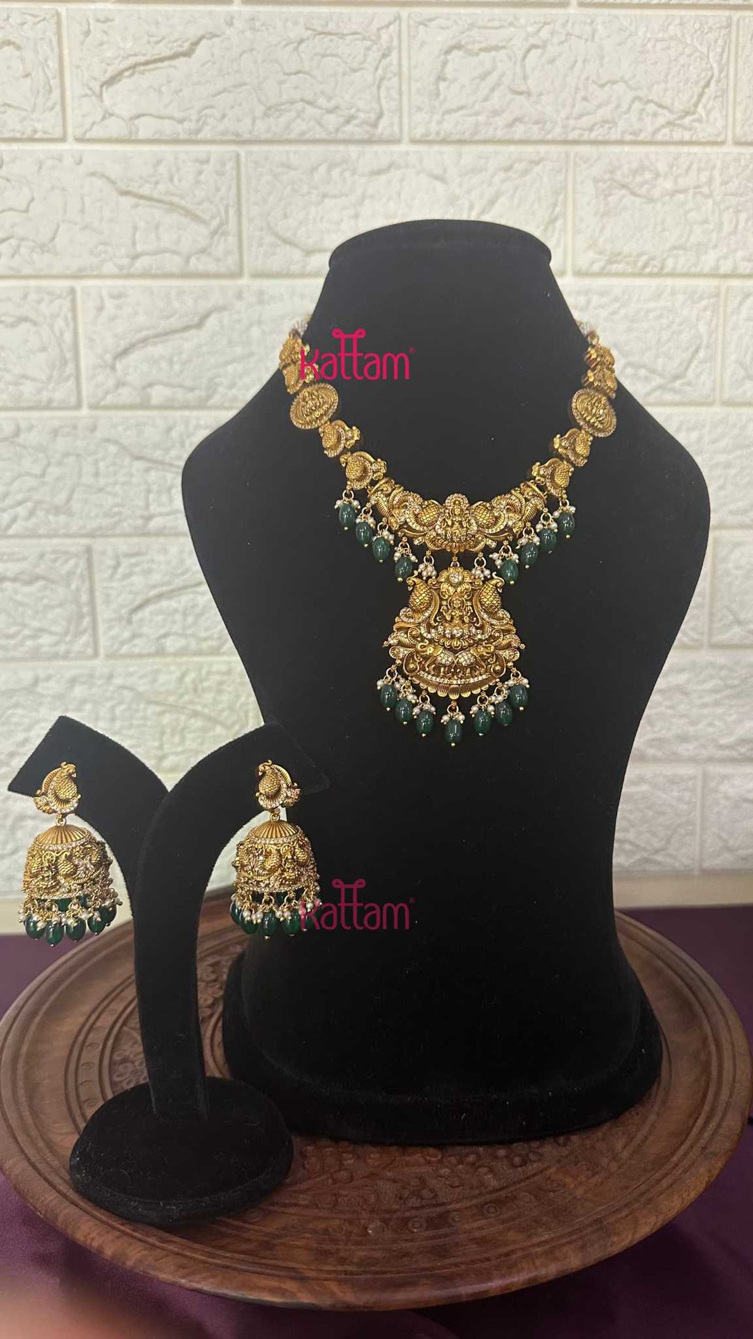 Lakshmi Antique Gold Semi Bridal Set - Design 3 ( Short &amp; Long Sold Separately) - N2950