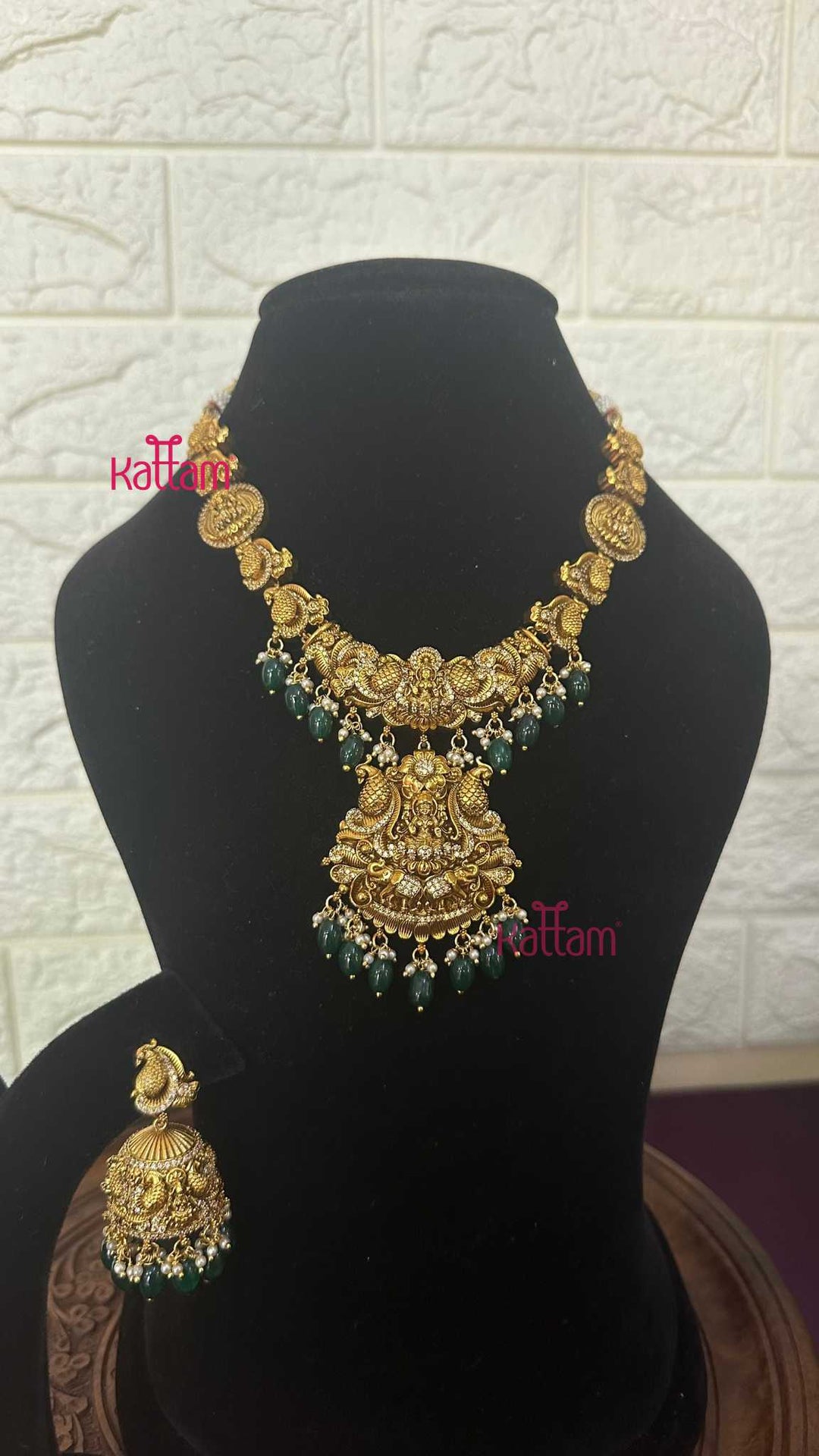Lakshmi Antique Gold Semi Bridal Set - Design 3 ( Short &amp; Long Sold Separately) - N2950