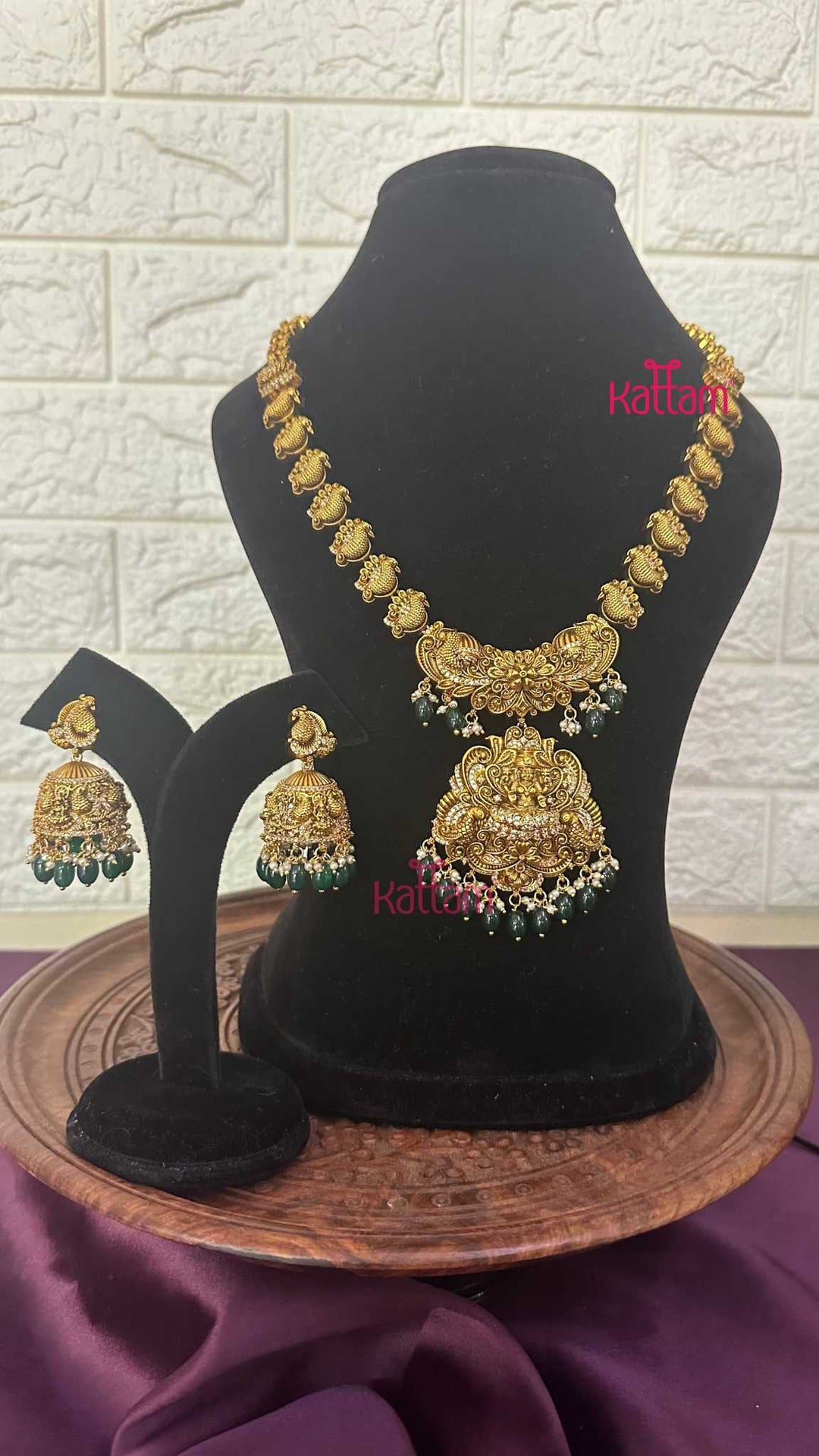 Lakshmi Antique Gold Semi Bridal Set - Design 3 ( Short &amp; Long Sold Separately) - N2951