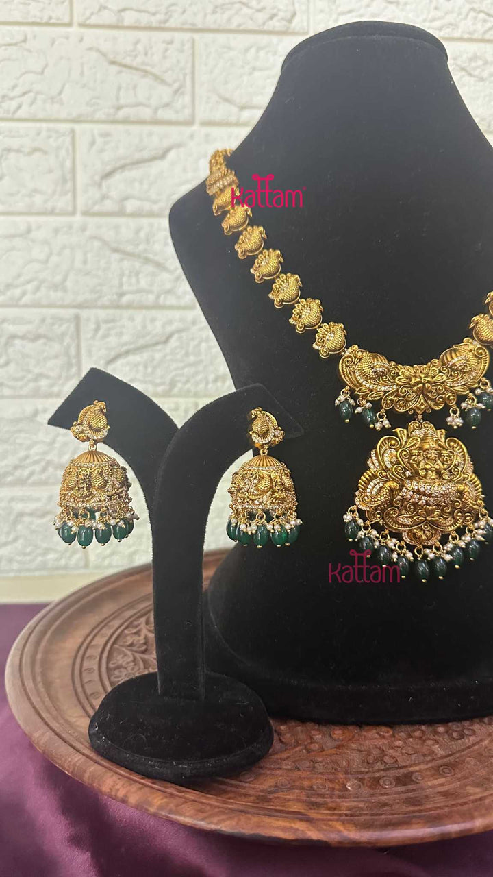Lakshmi Antique Gold Semi Bridal Set - Design 3 ( Short &amp; Long Sold Separately) - N2951