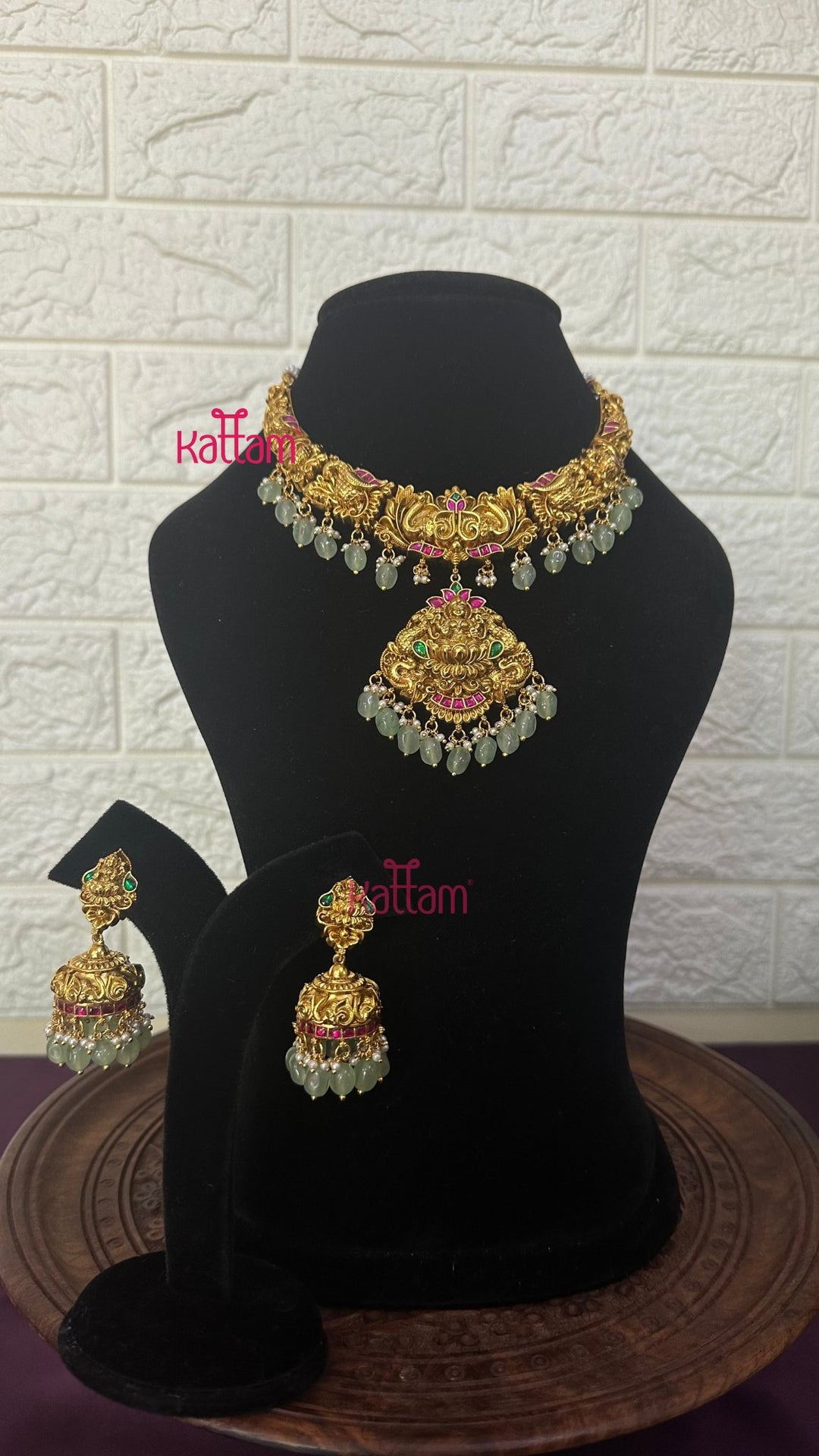 Lakshmi Antique Gold Semi Bridal Set - Design 4 ( Short &amp; Long Sold Separately) - N2952