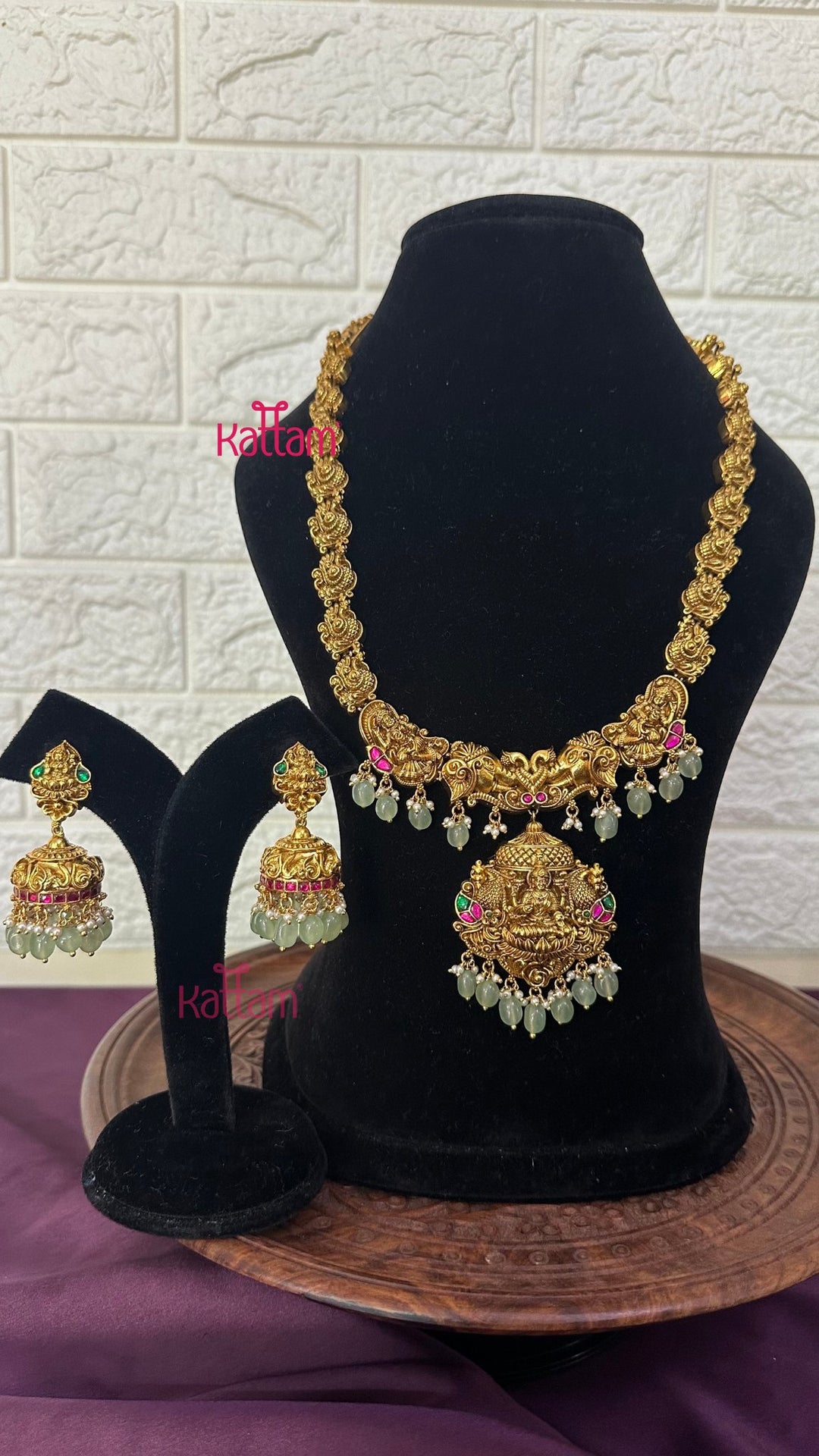 Lakshmi Antique Gold Semi Bridal Set - Design 4 ( Short &amp; Long Sold Separately) - N2953
