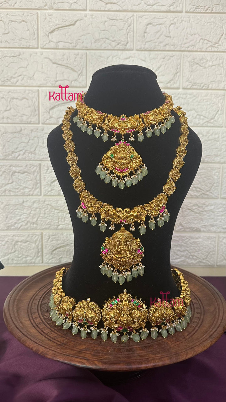 Lakshmi Antique Gold Semi Bridal Set - Design 4 ( Short &amp; Long Sold Separately) - N2952